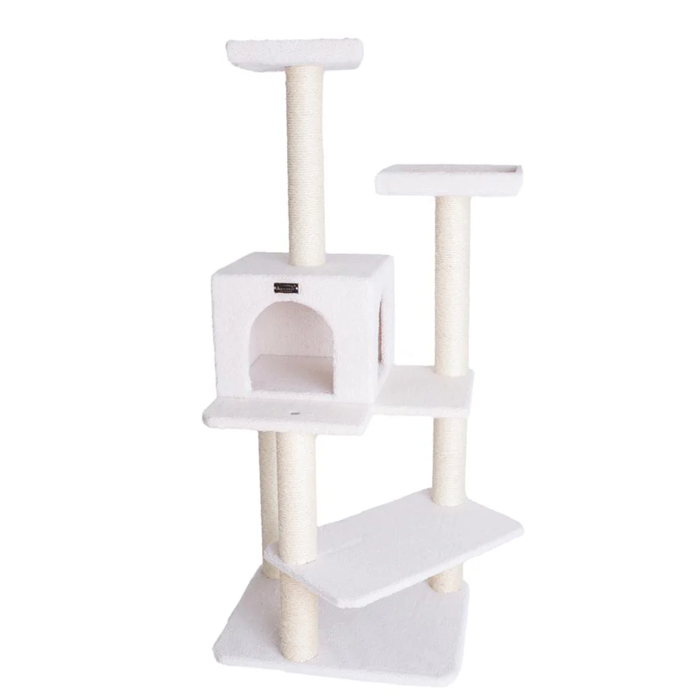 Ivory 57" High Real Wood Cat Tree, Fleece Covered Cat Climber - Image 5