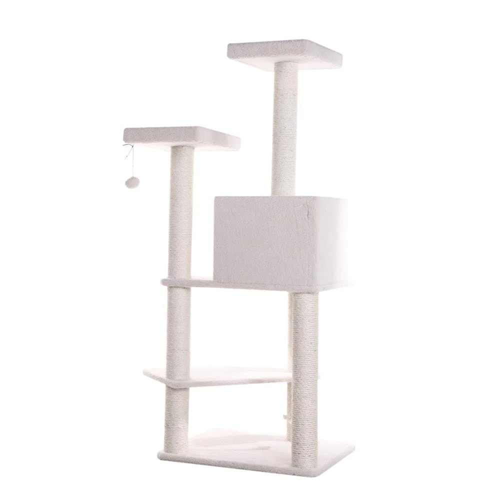 Ivory 57" High Real Wood Cat Tree, Fleece Covered Cat Climber - Image 9