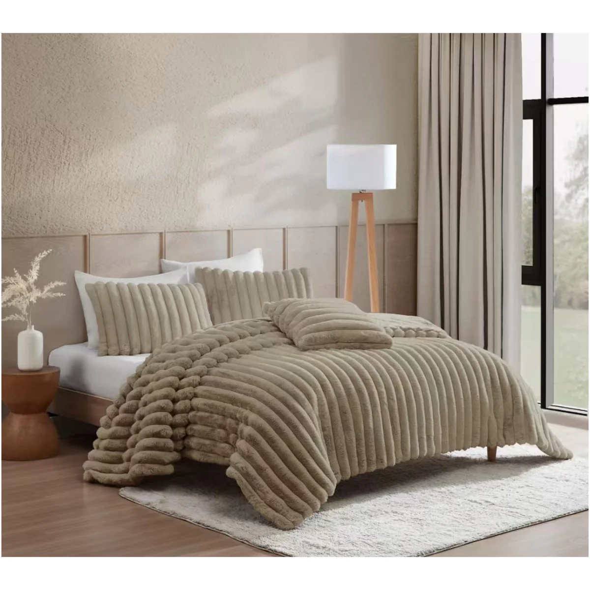 JABA Fluffy Comforter Set (4-Piece) - Brown - Image 6