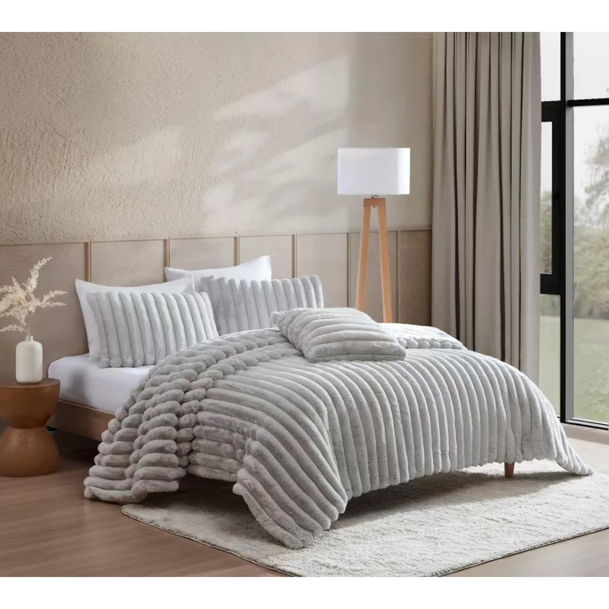 JABA Fluffy Comforter Set (4-Piece) - Gray - Image 10