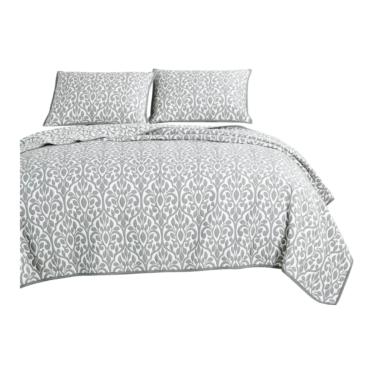 JABA Matelasse Coverlet Set (3-Piece) - Gray/White - Image 6