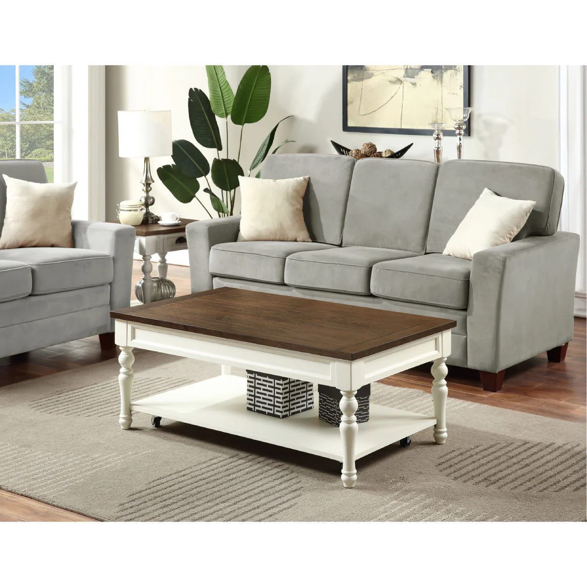 Joanna 48" Coffee Table with Open Shelf and Casters by Steve Silver Company - Ivory/Mocha - Image 6