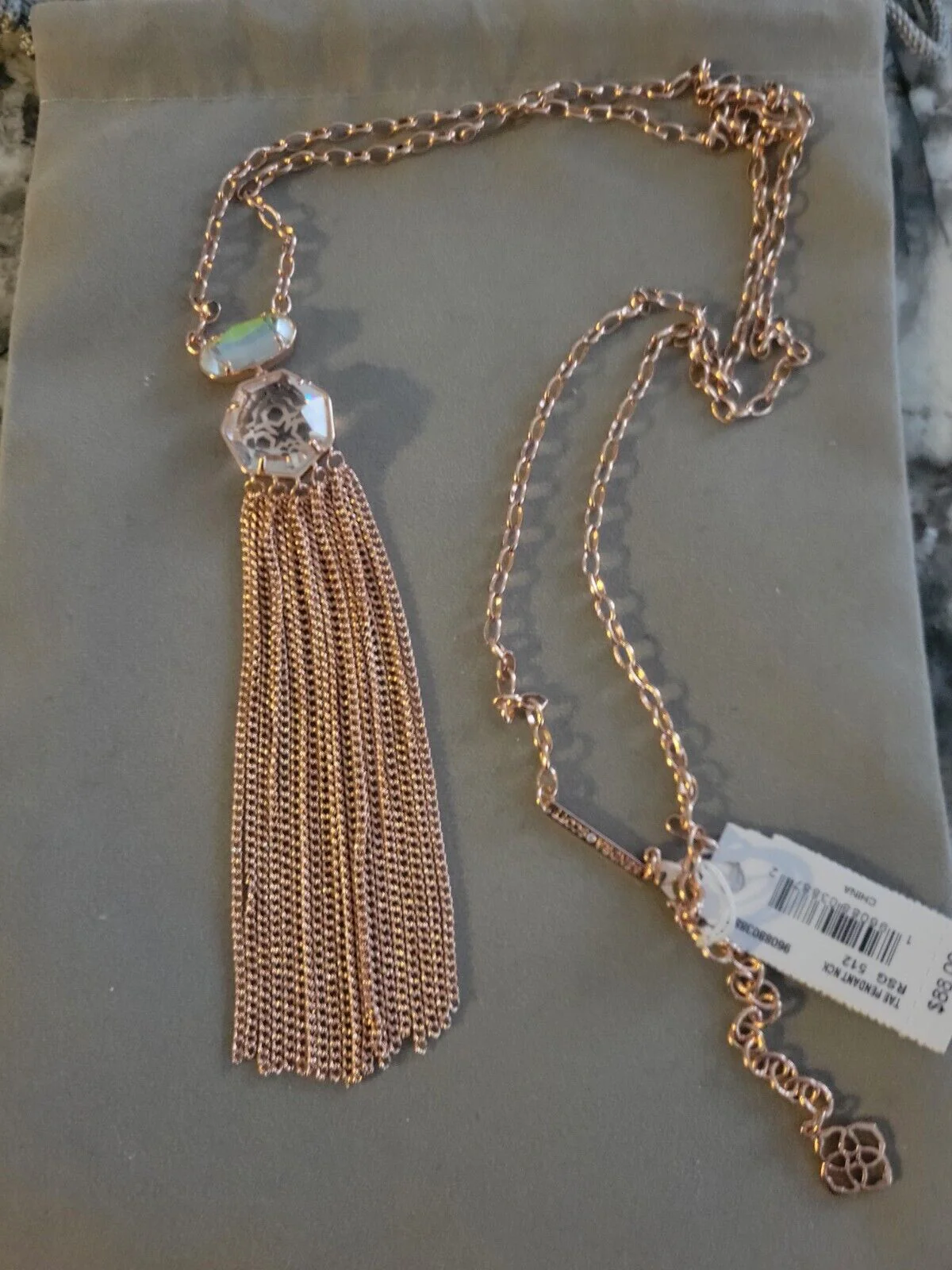 Kendra Scott Tae Long Pendant NCK Gold Dichroic – Shimmering Dichroic Glass Centerpiece - Image 2