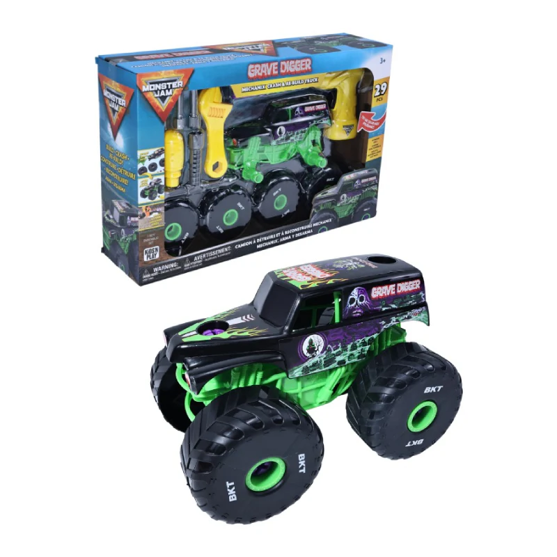 KNP Monster Jam Mechanix Crash & Re-Build Grave Digger Monster Truck Toy Car Playset (29-Pieces) - Image 3