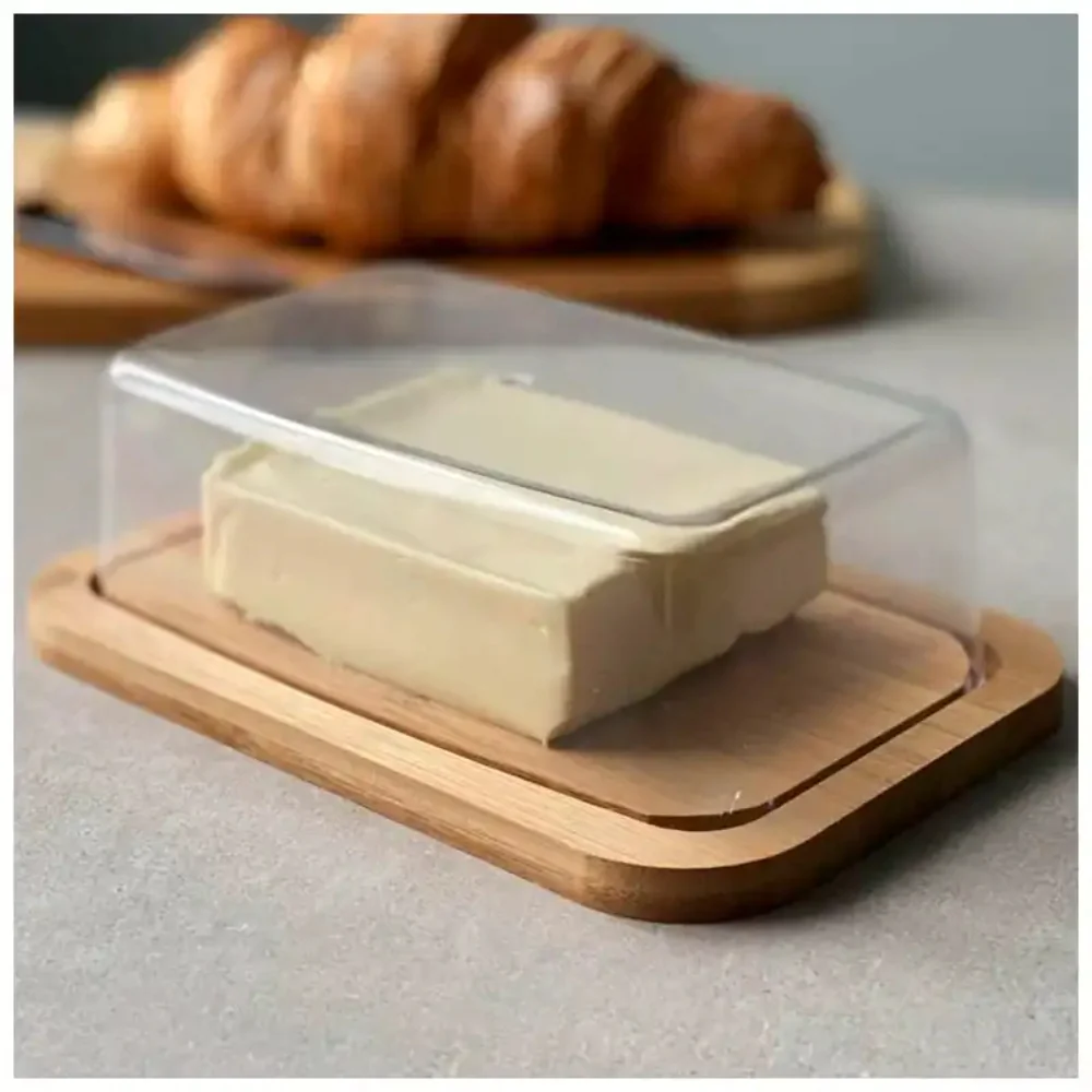 Koopman Butter Dish with Lid Wooden Storage Box Container - Clear - Image 6