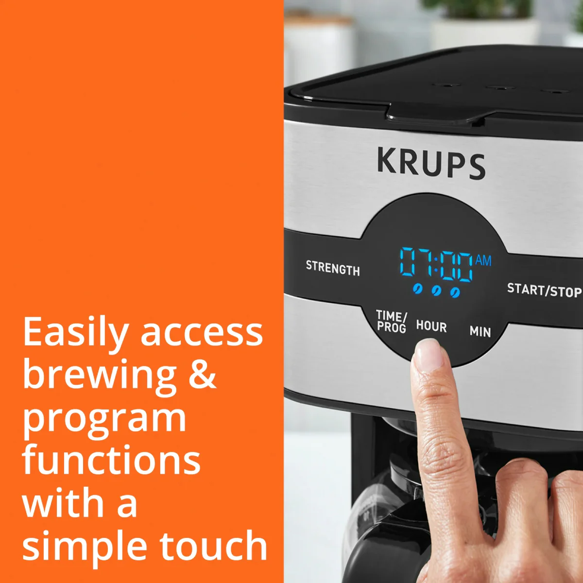 Krups KM205D50 Simply Brew 10-Cup Digital Drip Coffee Maker - Black/Stainless - Image 2