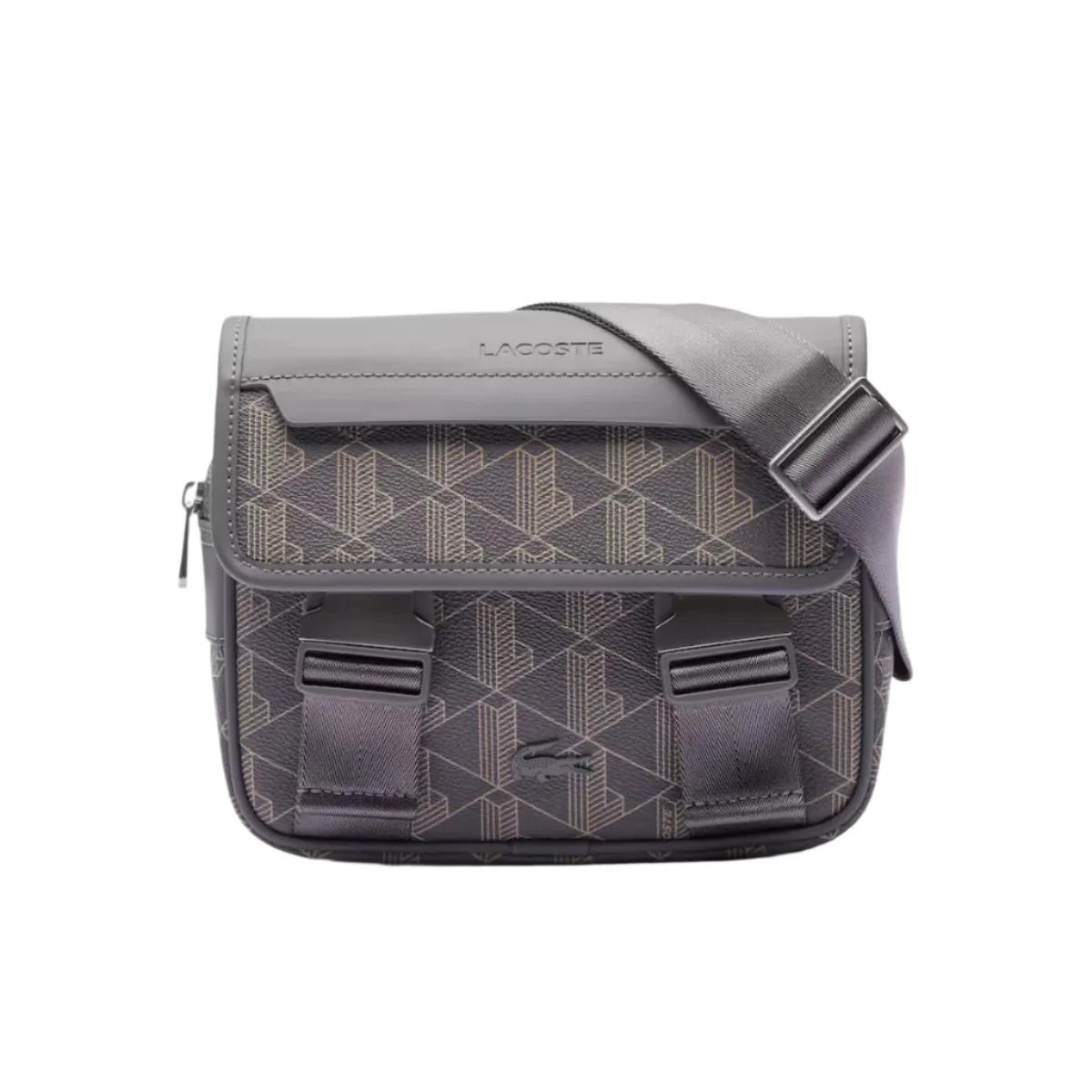Lacoste Men's The Blend Clip Flap Satchel Bag with Adjustable Strap - Gray