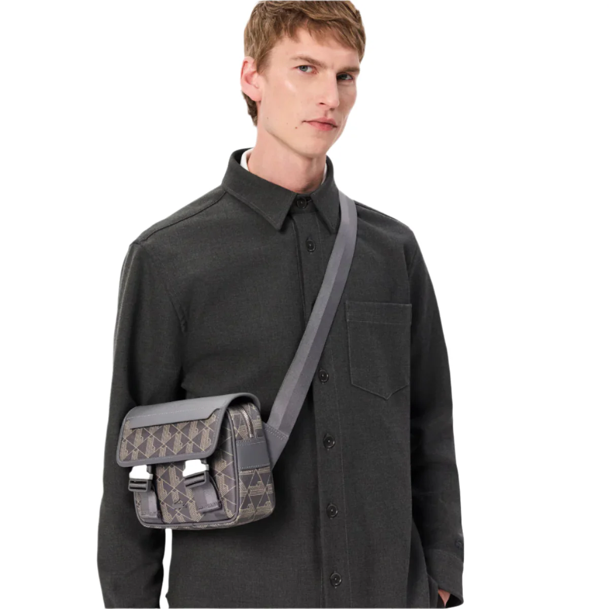 Lacoste Men's The Blend Clip Flap Satchel Bag with Adjustable Strap - Gray - Image 6
