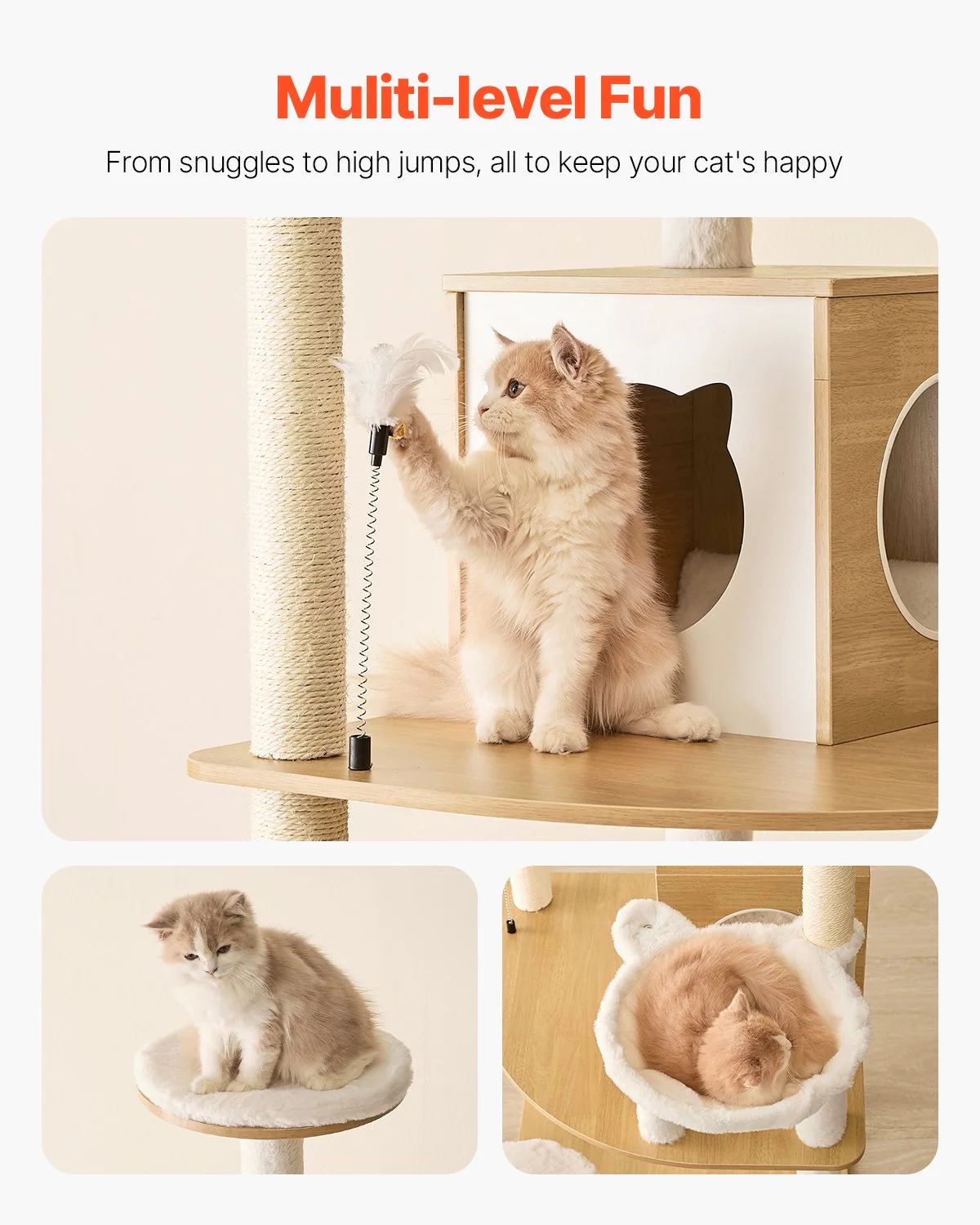 Large Cat Tree 68.9" Tall Cat Tower Multi-level Cat Condo Indoor Play House - Image 4