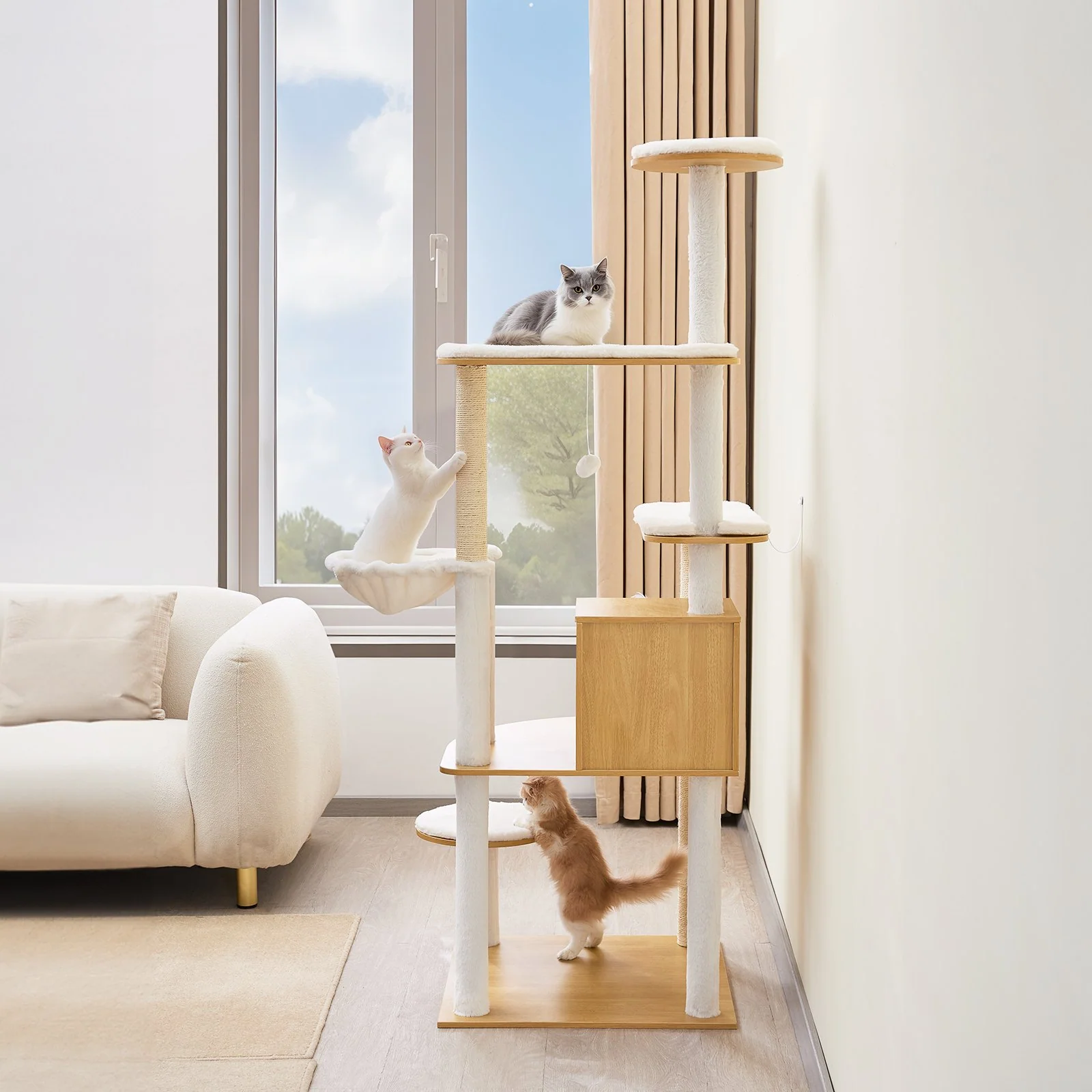 Large Cat Tree 68.9" Tall Cat Tower Multi-level Cat Condo Indoor Play House - Image 7