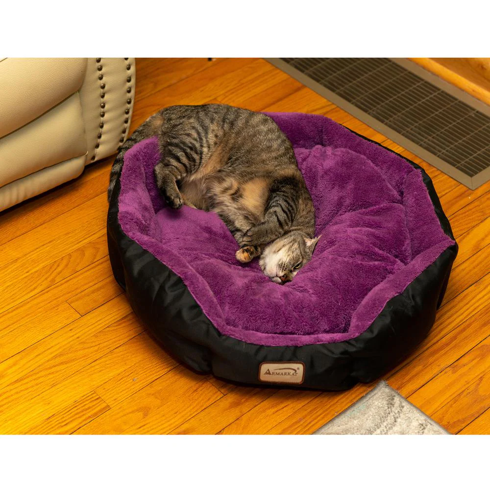 Large, Soft Cat Bed In Purple And Black - Image 16