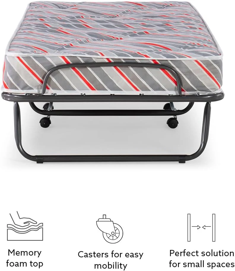 Linon Twin Mattress 5"  Metal Frame Torino Rollaway Folding Guest Bed - Gray - Image 7