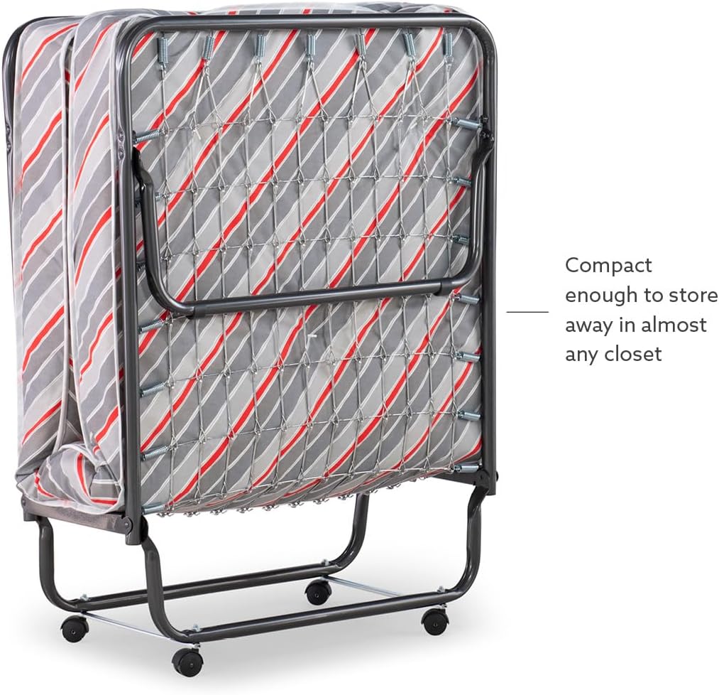 Linon Twin Mattress 5"  Metal Frame Torino Rollaway Folding Guest Bed - Gray - Image 9