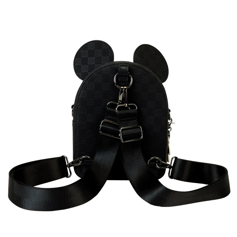 Loungefly Disney Mickey Mouse Checkered Texture Convertible Mini Backpack - Black - Image 4