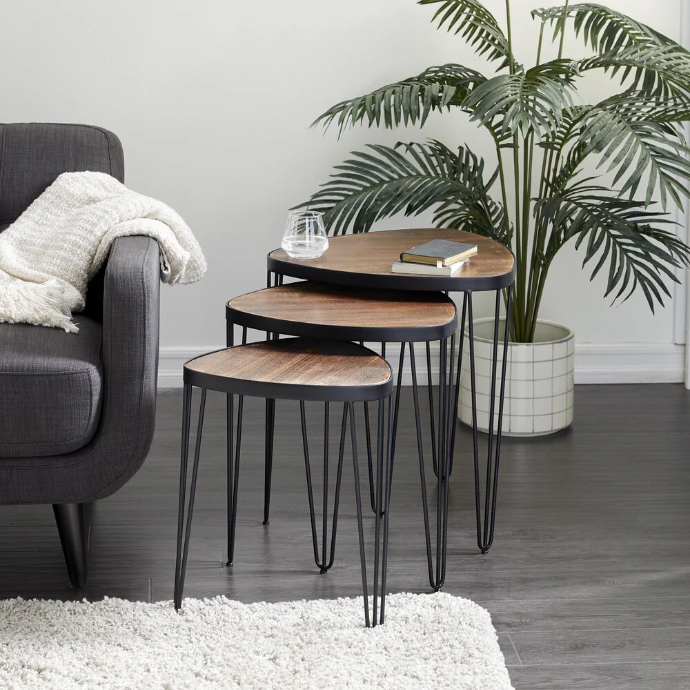 Metal Wood Nested Table Set of 3 - Image 2