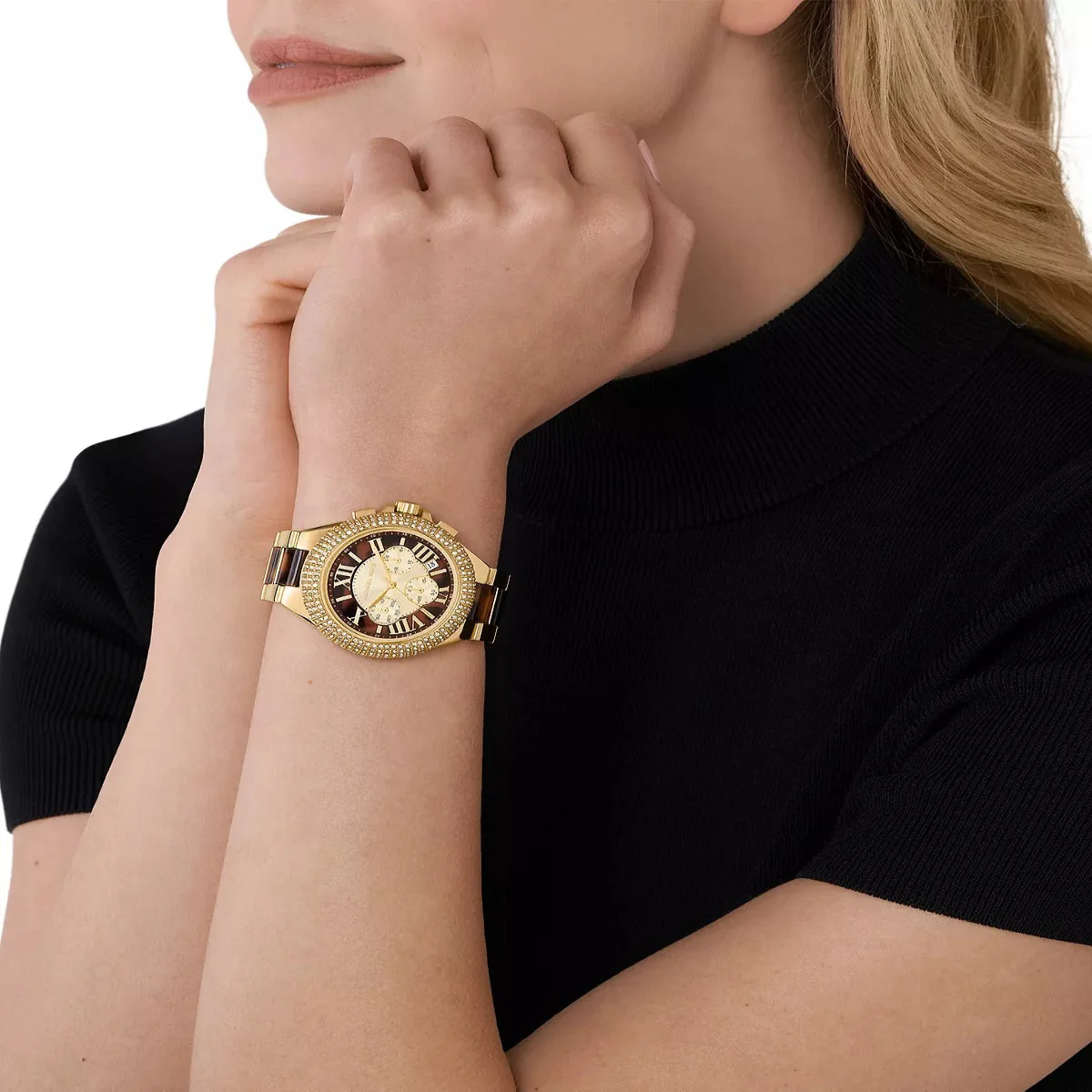 Michael Kors Camille Women's 43mm Chronograph Bracelet Stainless Steel Bracelet Watch - Brown/Gold Dial - Image 4