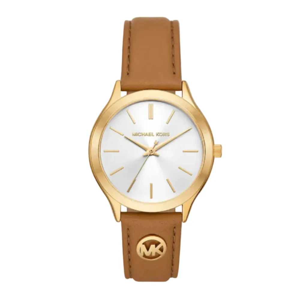 Michael Kors Slim Runway Women's 38mm Brown Strap Watch - White Dial