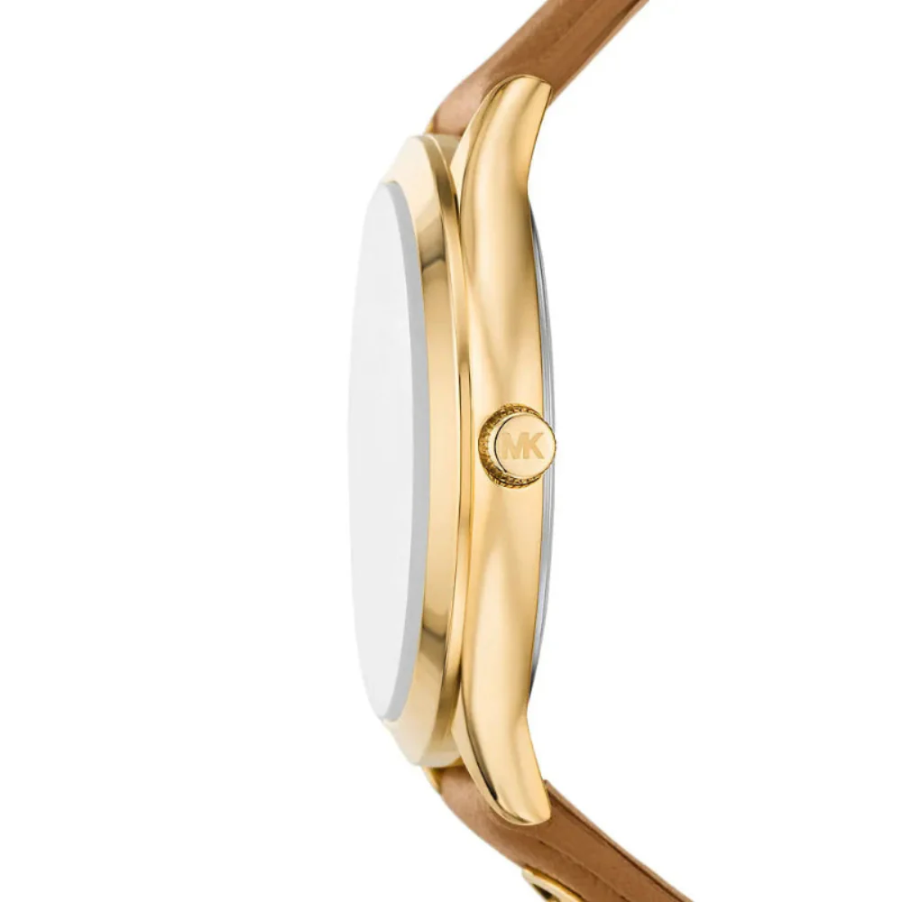 Michael Kors Slim Runway Women's 38mm Brown Strap Watch - White Dial - Image 2