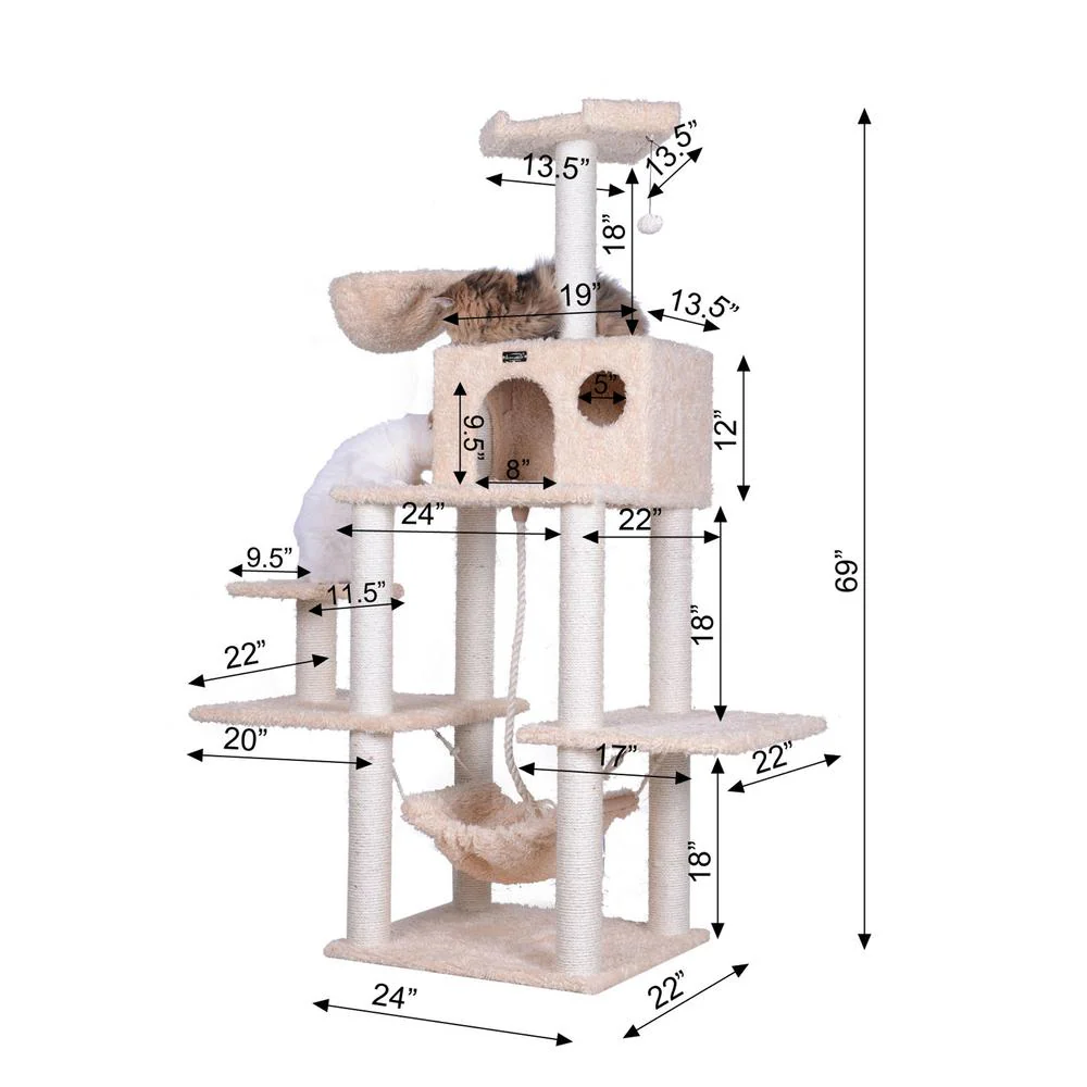 Mult -Level Real Wood Cat Tree Hammock Bed, Climbing Center For Cats And Kittens