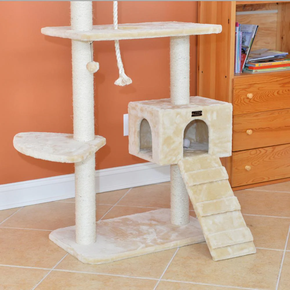 Natural Sisal Real Wood Scratching Cat Tree 58 Height Beige - Image 11