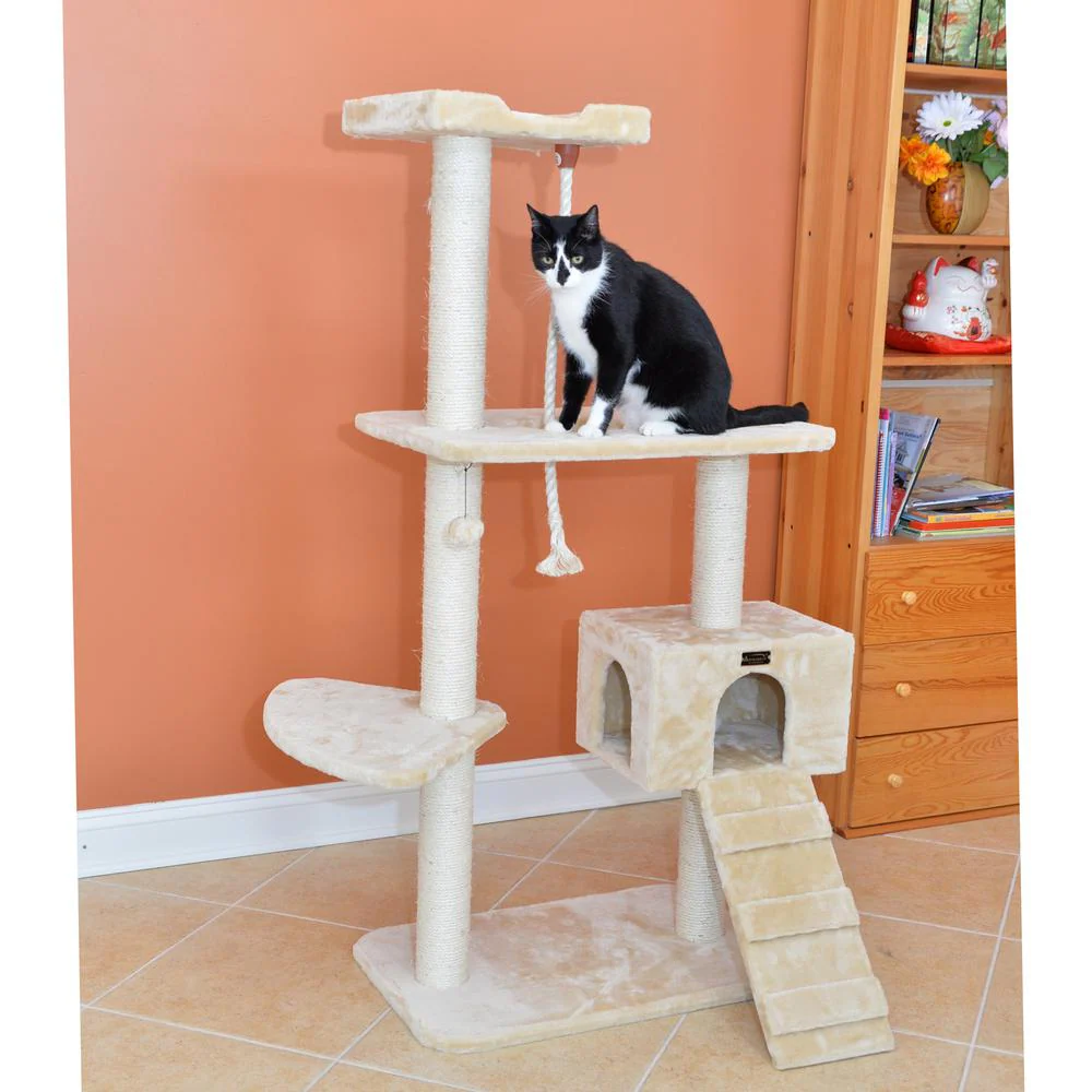 Natural Sisal Real Wood Scratching Cat Tree 58 Height Beige - Image 3