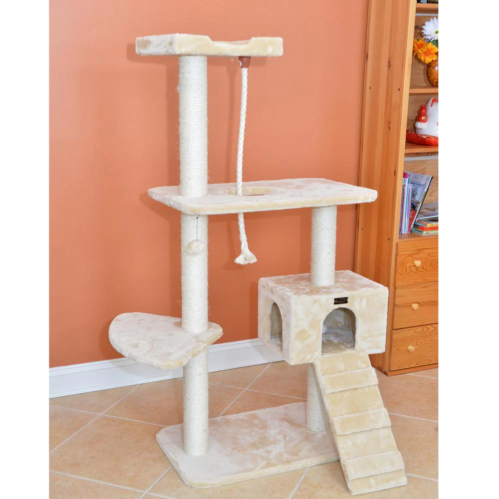 Natural Sisal Real Wood Scratching Cat Tree 58 Height Beige - Image 4