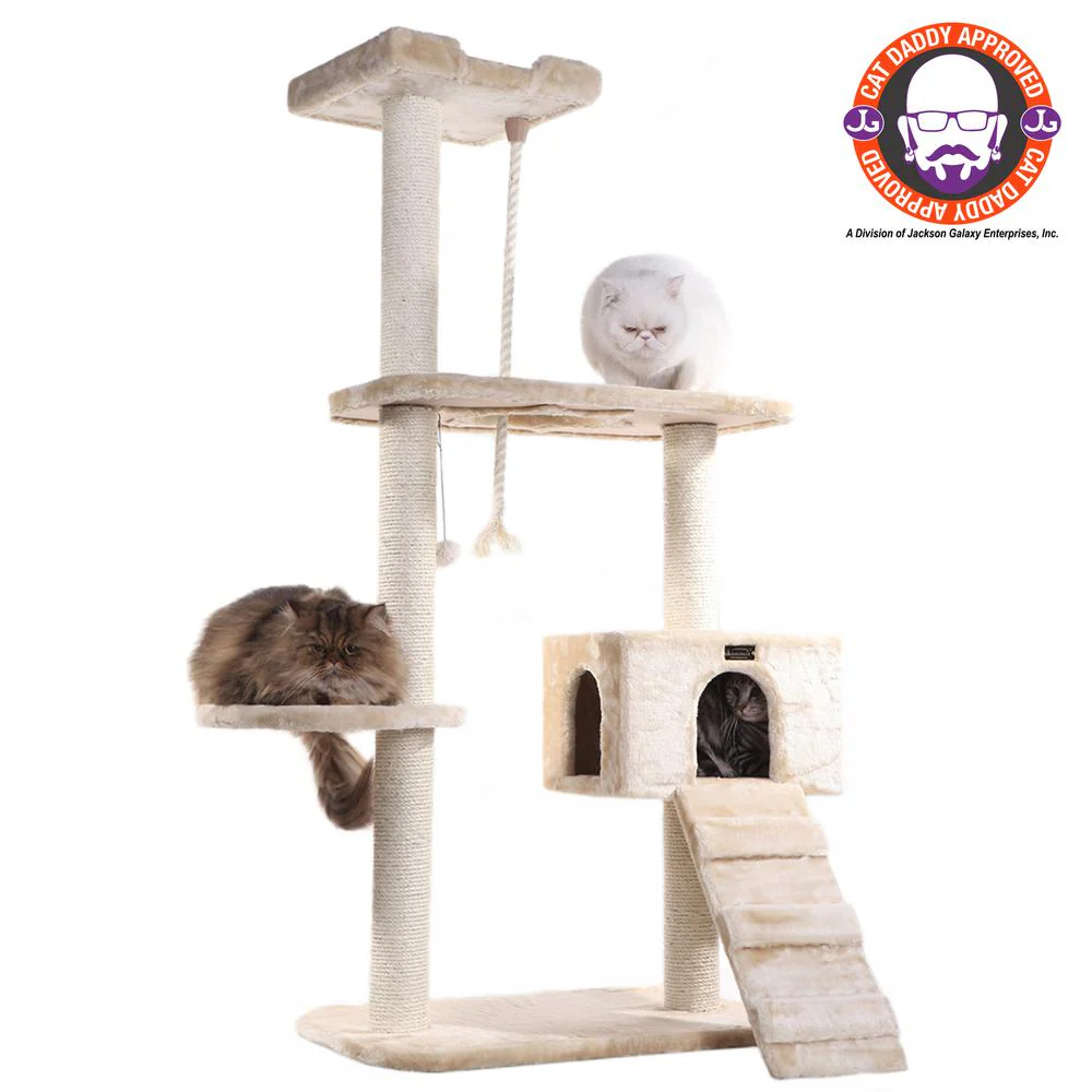 Natural Sisal Real Wood Scratching Cat Tree 58 Height Beige - Image 7