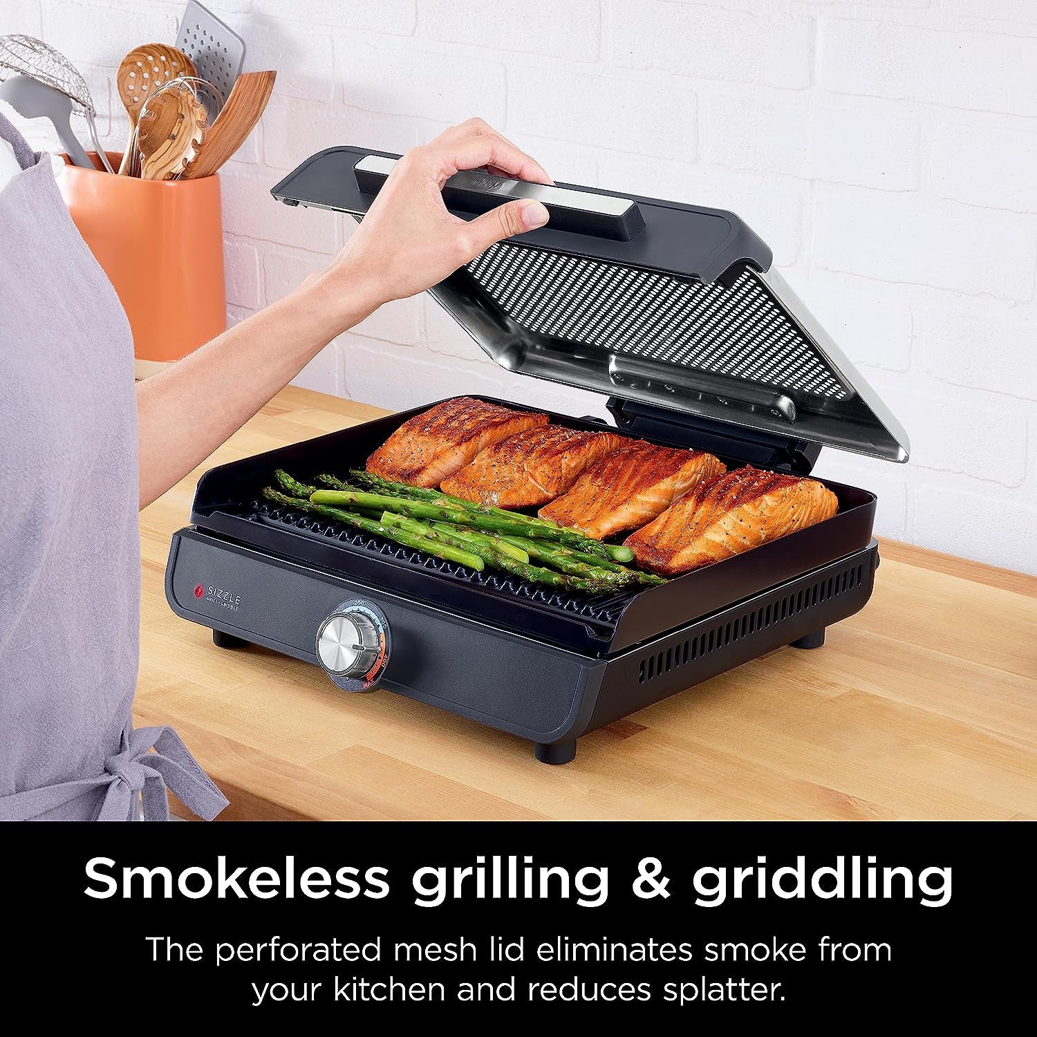 Ninja GR101 Sizzle Smokeless Indoor Grill & Griddle with Edge-to-Edge Heating - Gray/Silver - Image 6