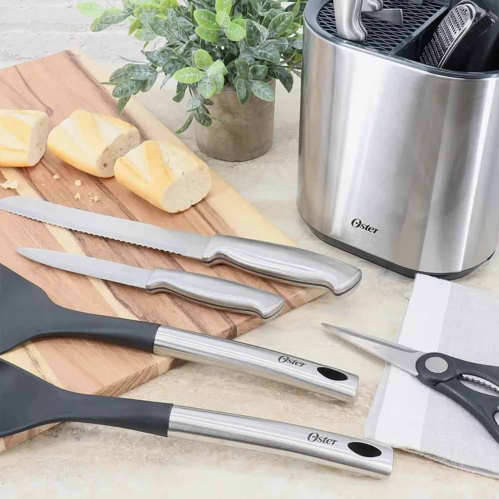 Oster 137536.12 Baldwyn Kitchen Tool and Cutlery Set (12-Pieces) - Silver/Black - Image 7