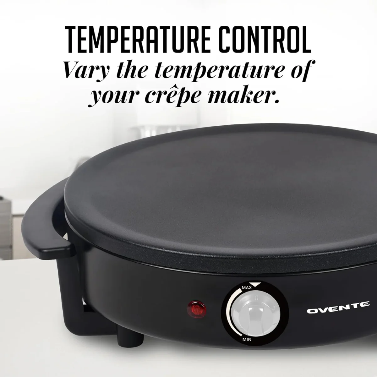 Ovente CRM1122B Electric Crepe Maker and Pancake Griddle Cooktop - Black - Image 2