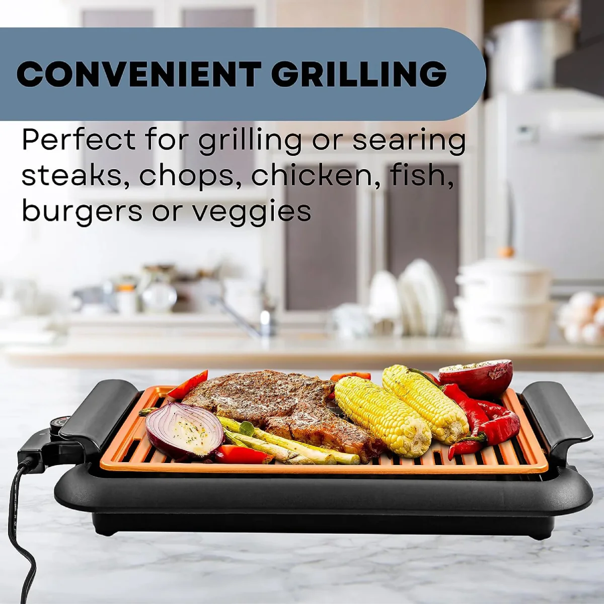 Ovente GD1510NLCO Electric Indoor Grill - Copper - Image 4