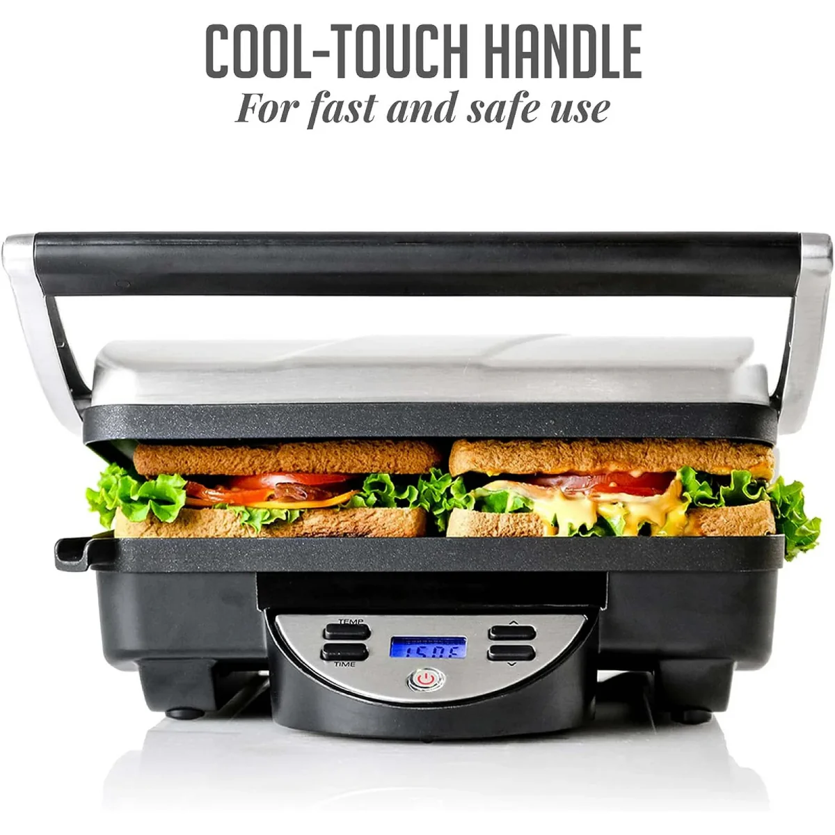 Ovente GP1000BR Panini Press Grill Sandwich Maker - Silver/Black - Image 2