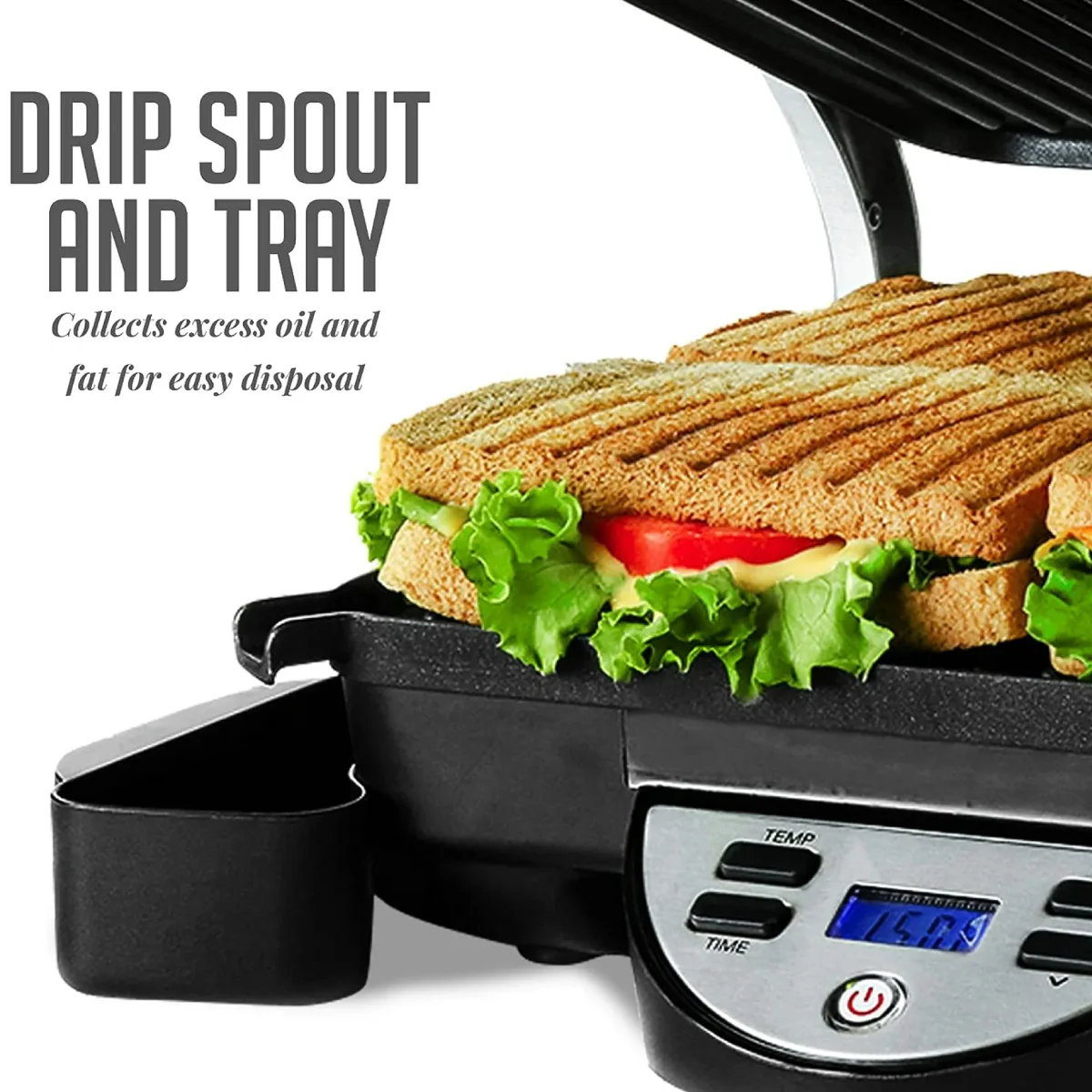 Ovente GP1000BR Panini Press Grill Sandwich Maker - Silver/Black - Image 4