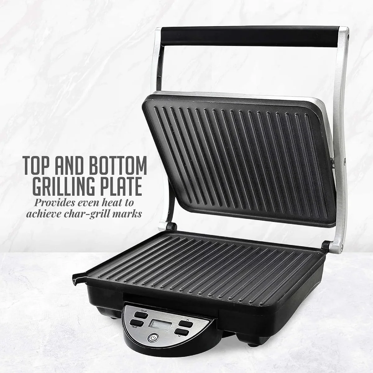 Ovente GP1000BR Panini Press Grill Sandwich Maker - Silver/Black - Image 5