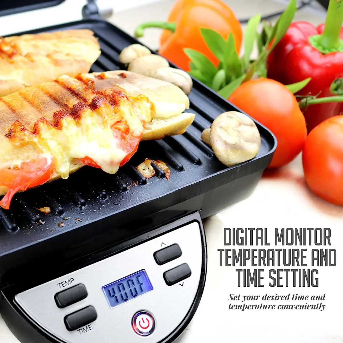 Ovente GP1000BR Panini Press Grill Sandwich Maker - Silver/Black - Image 6