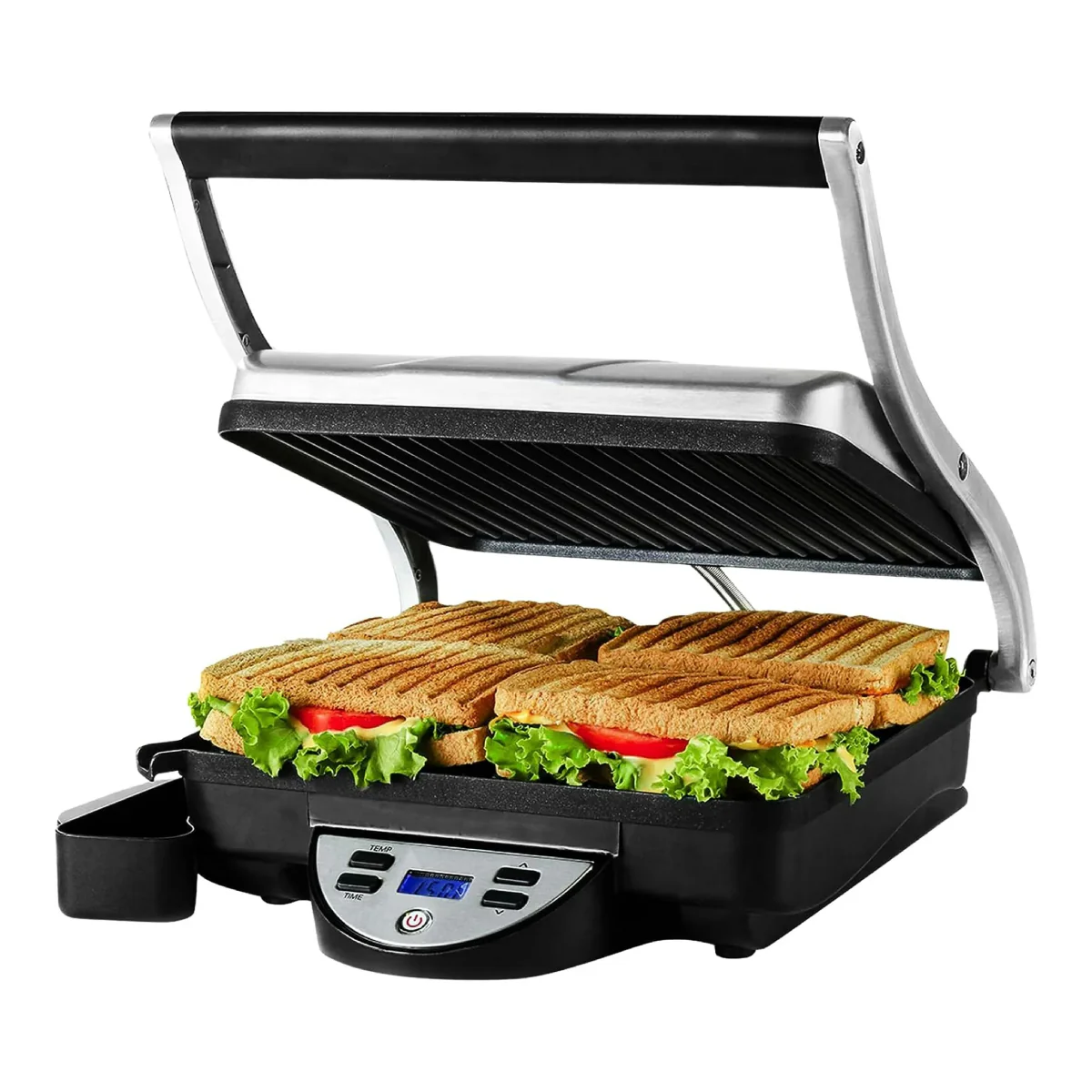 Ovente GP1000BR Panini Press Grill Sandwich Maker - Silver/Black - Image 7
