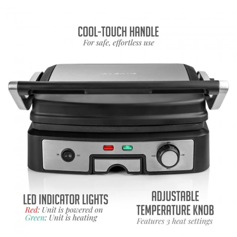 Ovente GP1861BR 4-Slice Electric Panini Grill with Double-Sided Non-Stick Plates - Silver - Image 4
