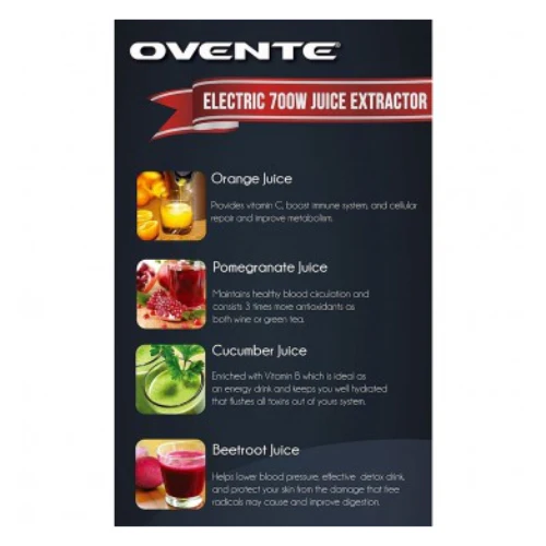 Ovente JE7607BR 700-Watt Wide Mouth Cold Press Juicer - Silver/Black - Image 2