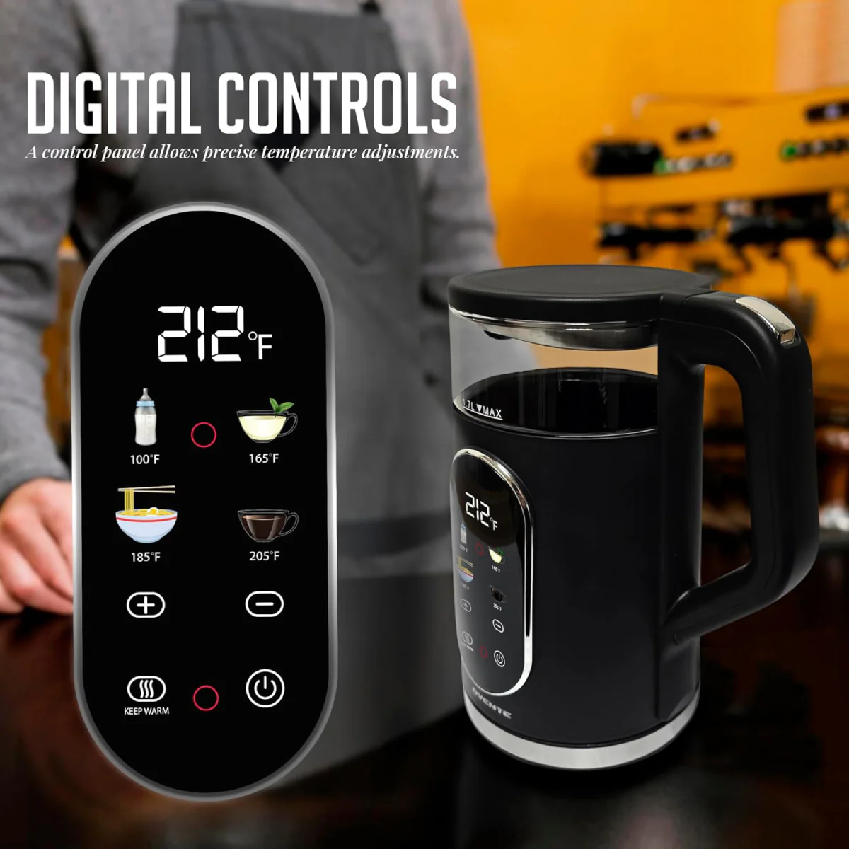 Ovente KD96B 1500W Electric Kettle with Digital Touchscreen - Black - Image 2