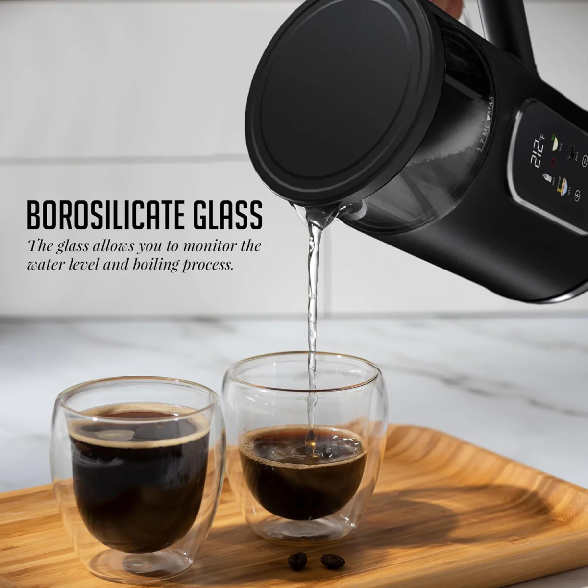 Ovente KD96B 1500W Electric Kettle with Digital Touchscreen - Black - Image 4
