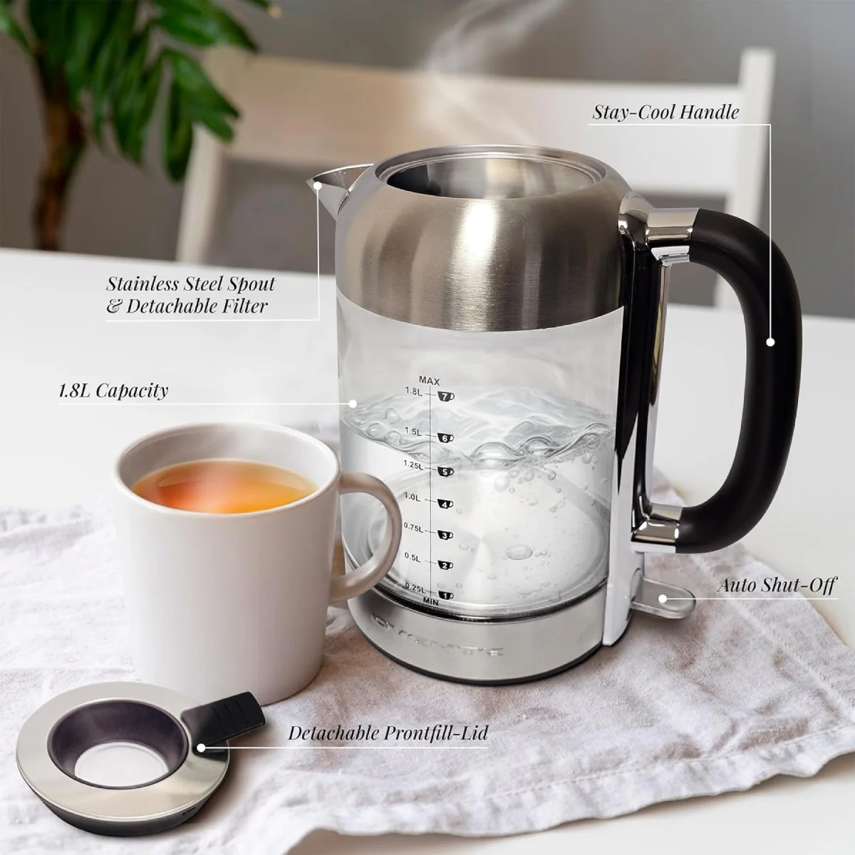 Ovente KG71S 1500W Electric Kettle with Boil Dry Protection - Silver - Image 5