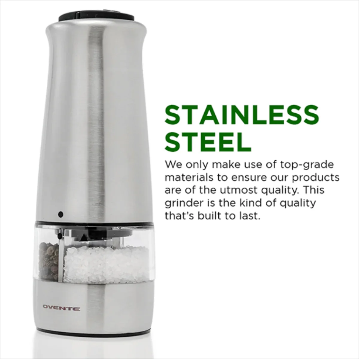 Ovente SPD121S 2-in-1 Electric Salt and Pepper Grinder - Silver - Image 3
