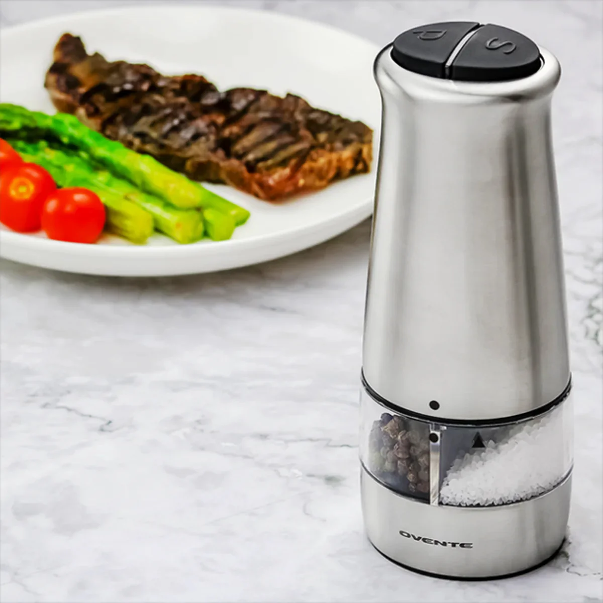 Ovente SPD121S 2-in-1 Electric Salt and Pepper Grinder - Silver - Image 7