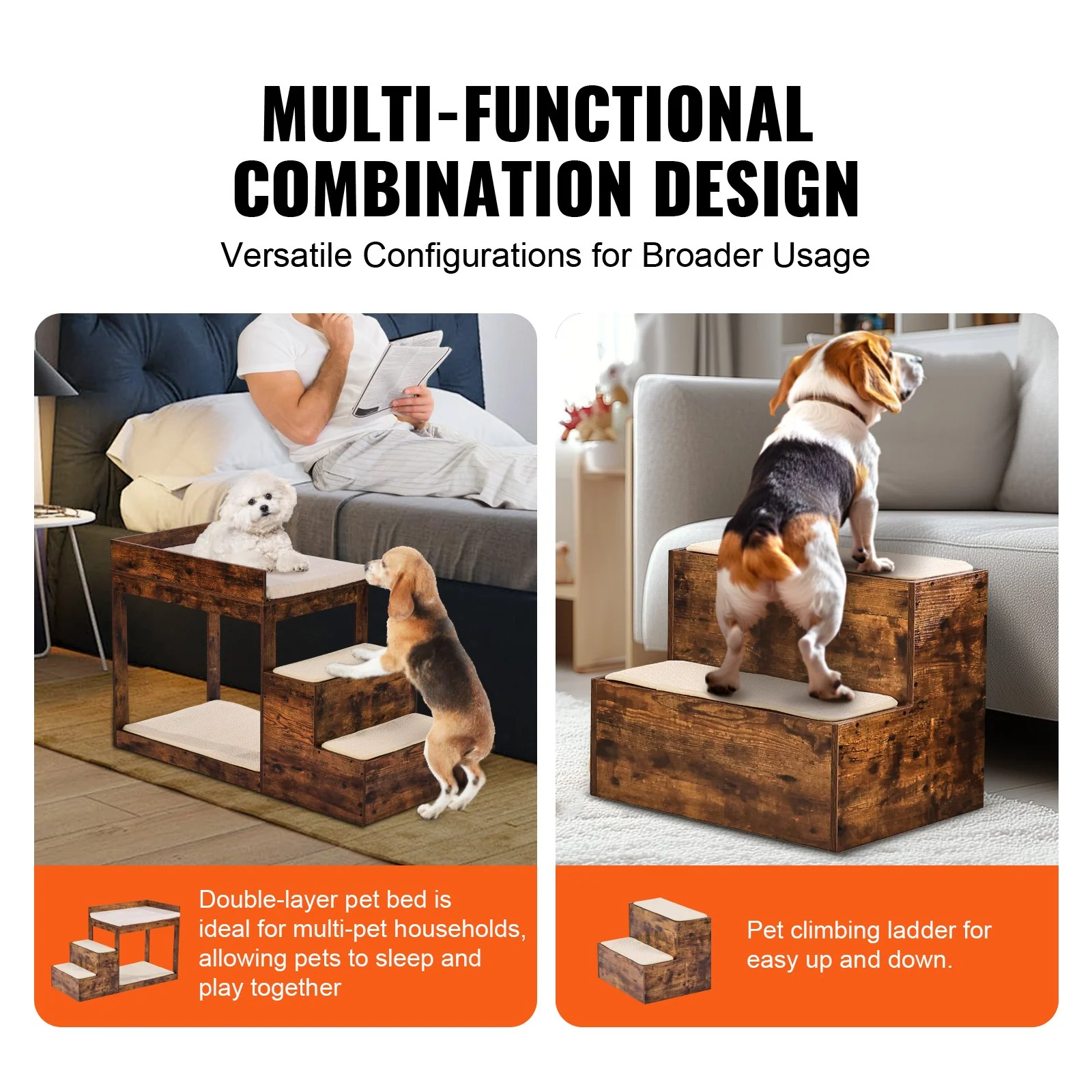 Pet Bunk Bed with Stairs Dog/Cat Window Perch Sleeper Couch Medium Size - Image 2
