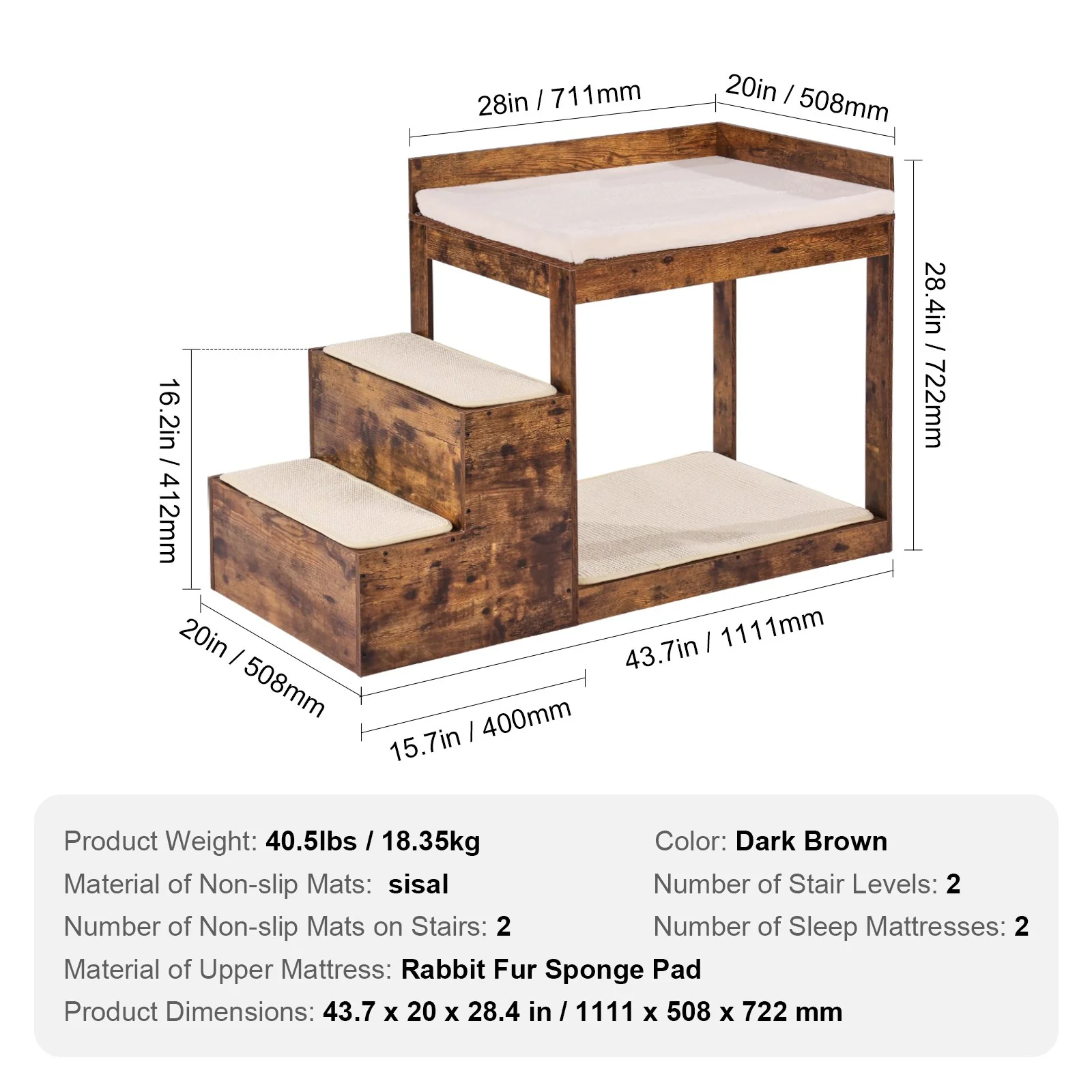 Pet Bunk Bed with Stairs Dog/Cat Window Perch Sleeper Couch Medium Size - Image 6