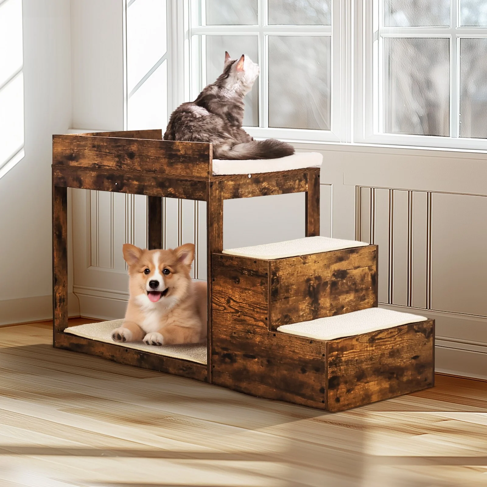 Pet Bunk Bed with Stairs Dog/Cat Window Perch Sleeper Couch Medium Size - Image 7