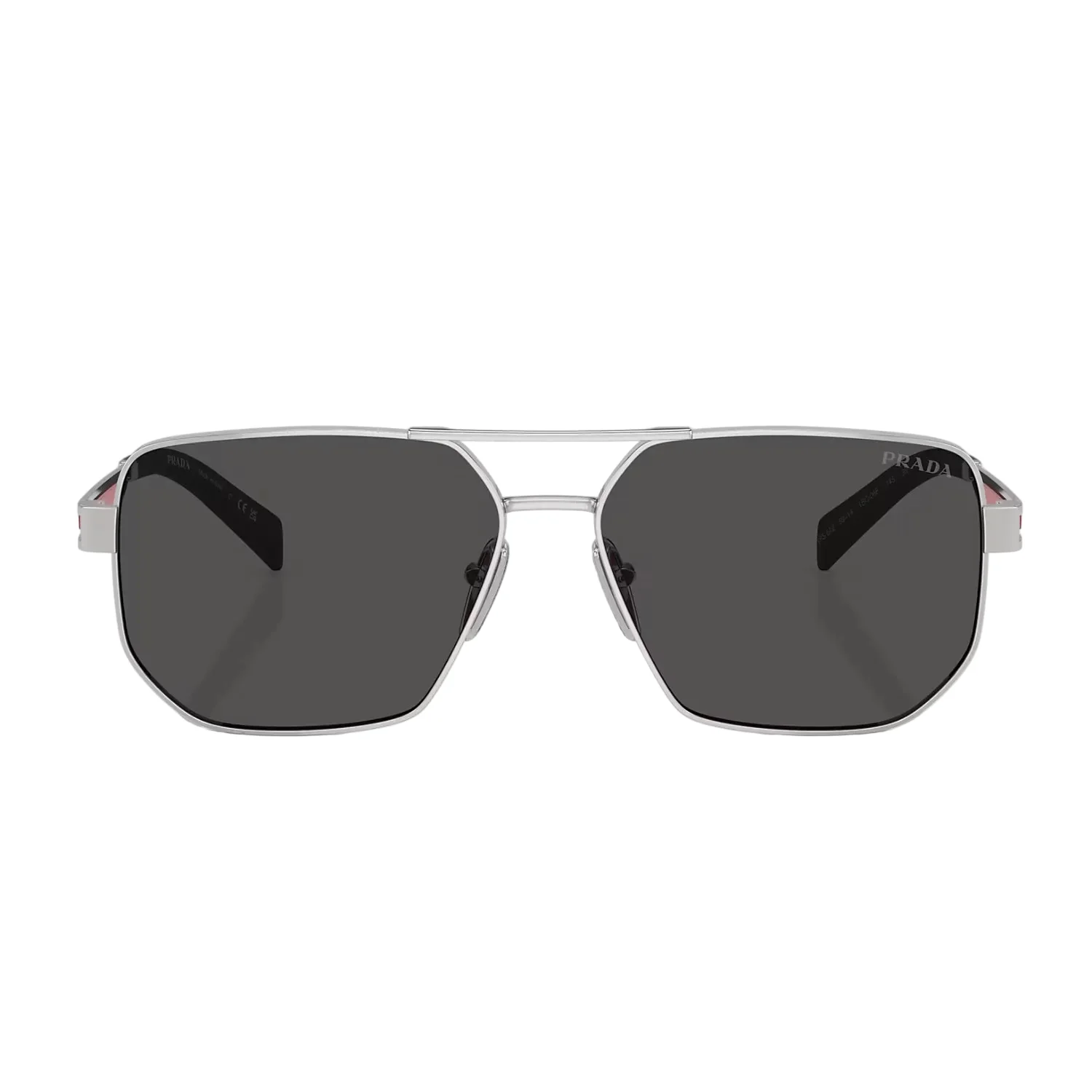 Prada Linea Rossa Men's PS51ZS Pilot Solid Color Sunglasses - Silver/Dark Gray - Image 2