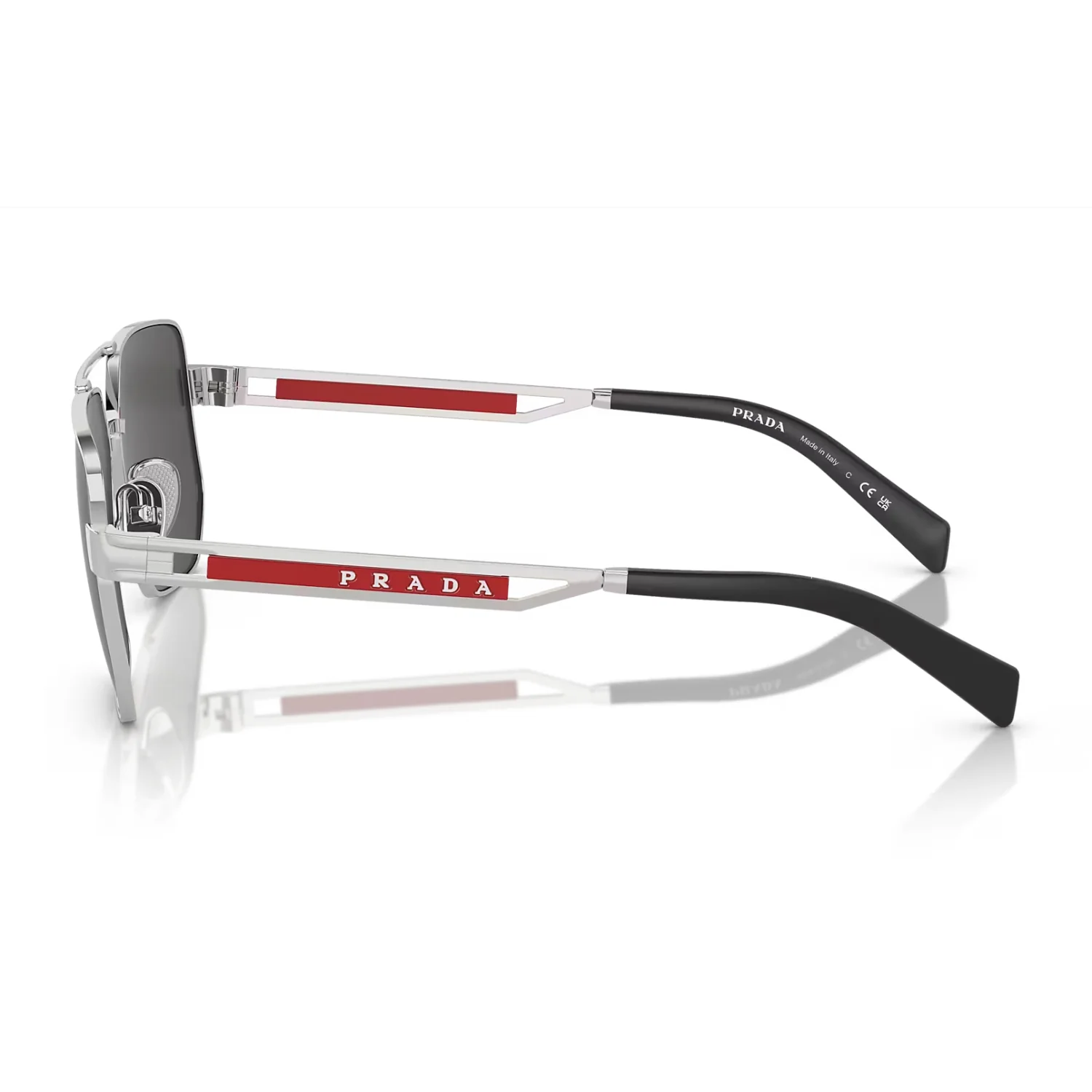Prada Linea Rossa Men's PS51ZS Pilot Solid Color Sunglasses - Silver/Dark Gray - Image 4