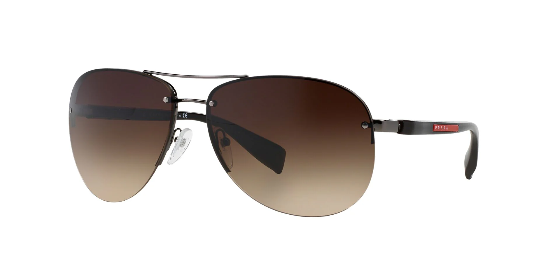 Prada Linea Rossa PS56MS Aviator Sunglasses - Ruthenium Dark Brown / Brown Shaded - Image 2