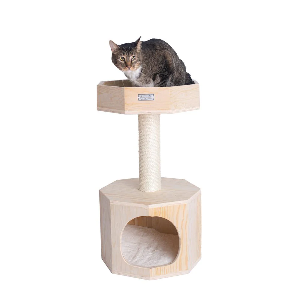 Premium Scots Pine 29-Inch Real Wood Cat Tree With Perch And Condo - Image 7